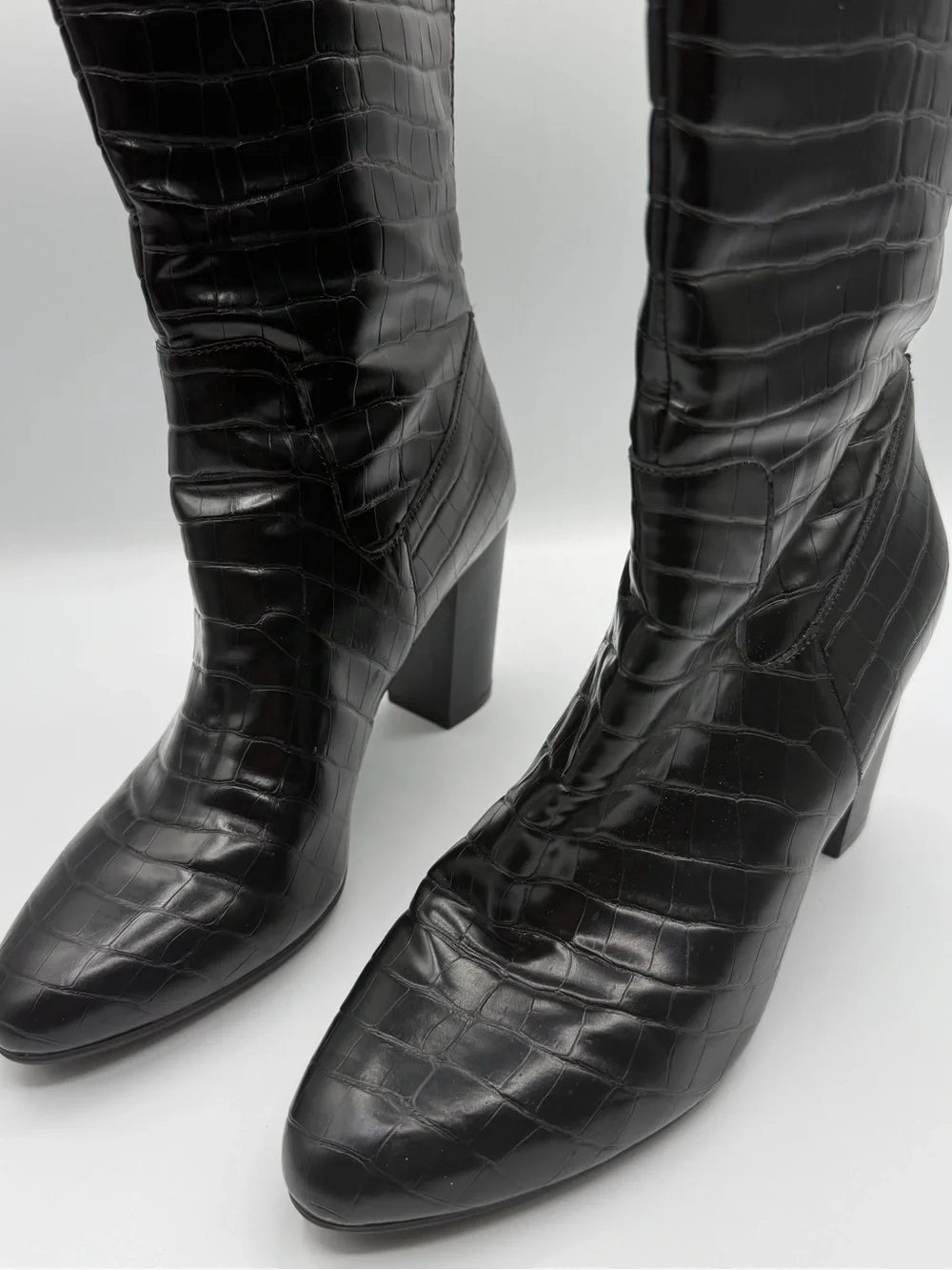 Anne Klein Black Croc-Embossed Over-the-Knee Boots